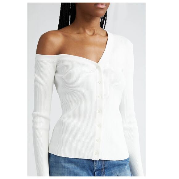 STAUD Craftsman One-Shoulder Rib Cardigan Size XS - Picture 3 of 10